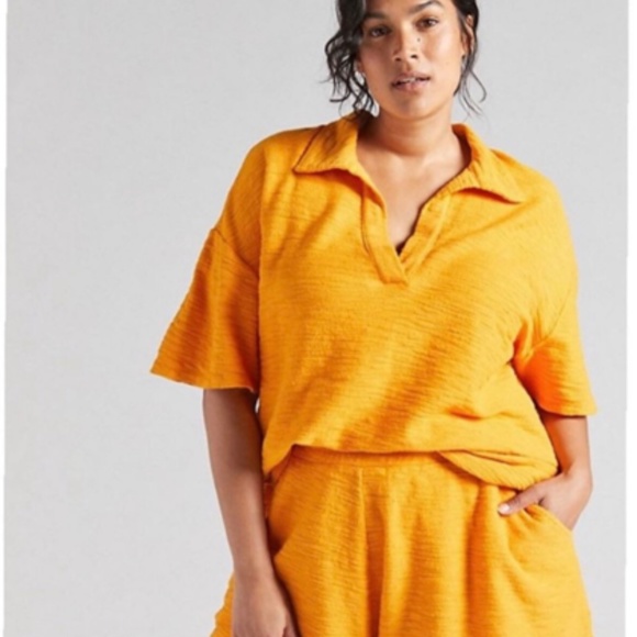Anthropologie T.LA Comfy Polo Lounge Set Orange Size S - Picture 4 of 5